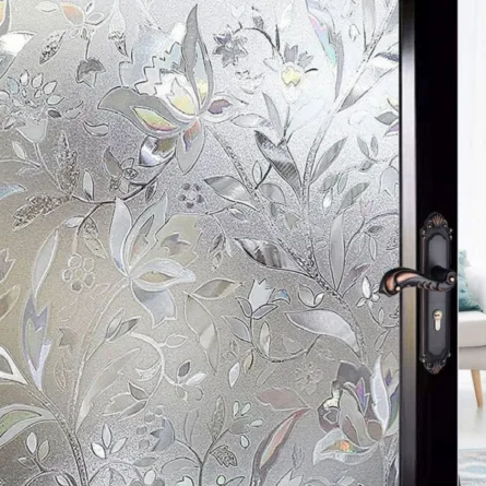 Stained Static Cling Window Film With Flower Design.